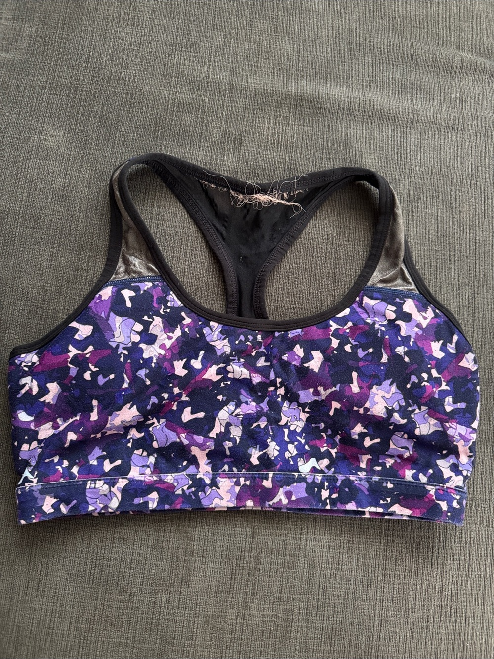 Fabletics Purple Camo Racerback Sports Bra